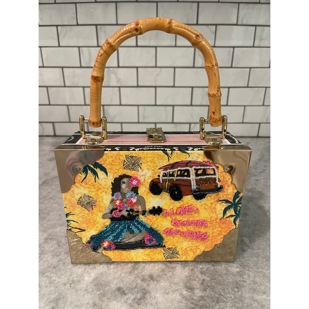 Romeo Roma Cigar Purse Womens OS Yellow Hula Girl Bamboo Handle Box Bag Aloha